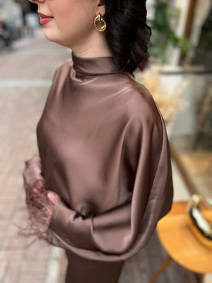 Kahverengi Saten Alt Üst Takım